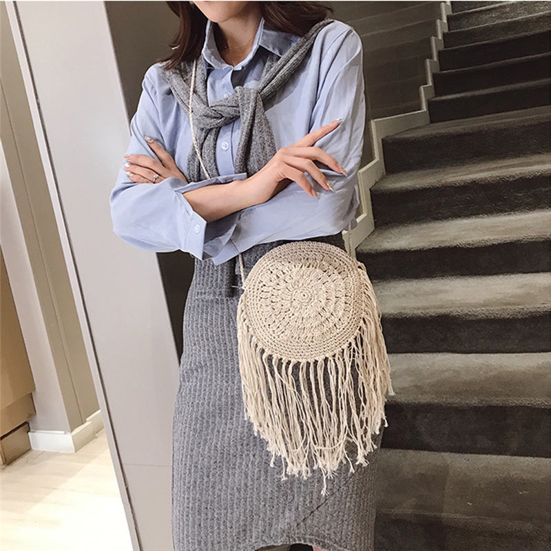 Sommer halm vevd bag casual boho messenger skulder dusk bag håndveske crossbody bag