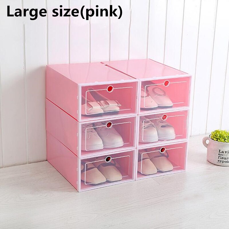 6 Pcs Grote Schoenendoos Verdikte Lade Case Plastic Schoen Dozen Stapelbaar Doos Schoen Organisator Schoenen Opbergdoos Schoenenrek: Large pink
