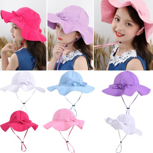 Toddler Kids Baby Girl Sun Hat Brim Summer Bucket Beach Headwear Cap 5 Colors AU