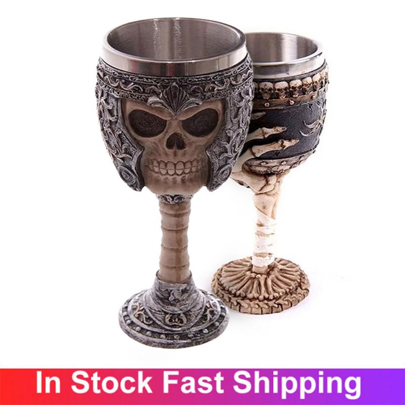 Copa de vino gótica de 200ml con garra de dragón, esqueleto vikingo Retro de acero inoxidable y copa de vino de resina, de Halloween, artículos para beber en Bar