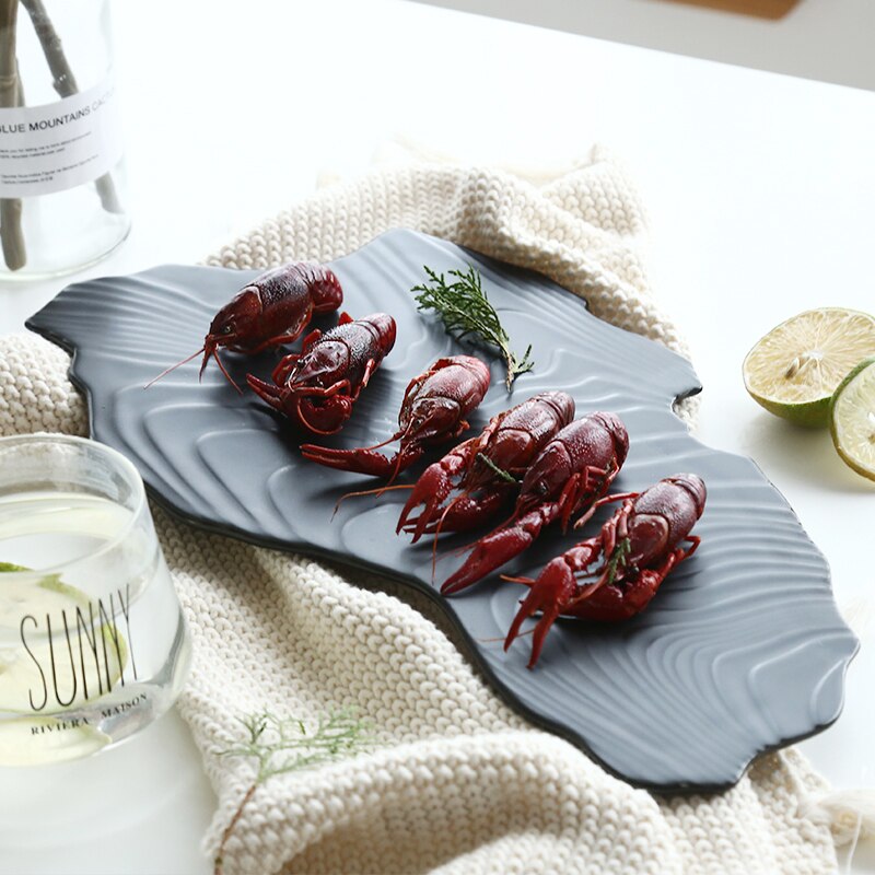 Western Plate Black Irregular Shape Steak Plates Restaurant Food Decoration Plate Swing Fruits tray Porcelain Dish