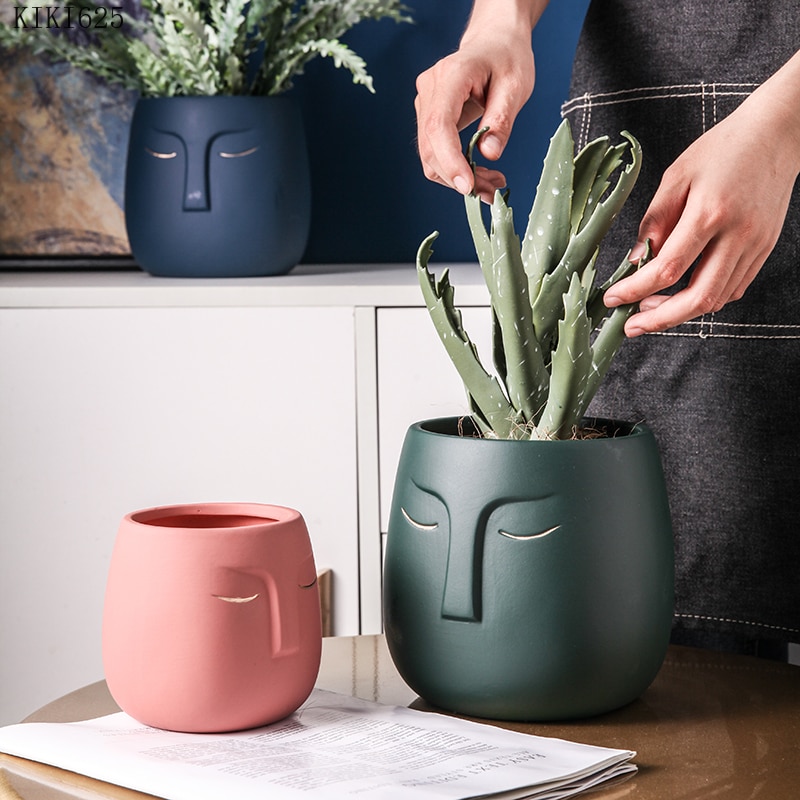 Ceramic Face Head Flower Pot Vase Cactus Plant Potted Desktop Ornaments Abstract Character Flower Pot Hydroponic Vase Home Decor