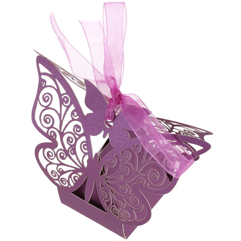 50pcs cut Butterfly Wedding candy box box wedding favors event party supplies wedding decoration (Purple)