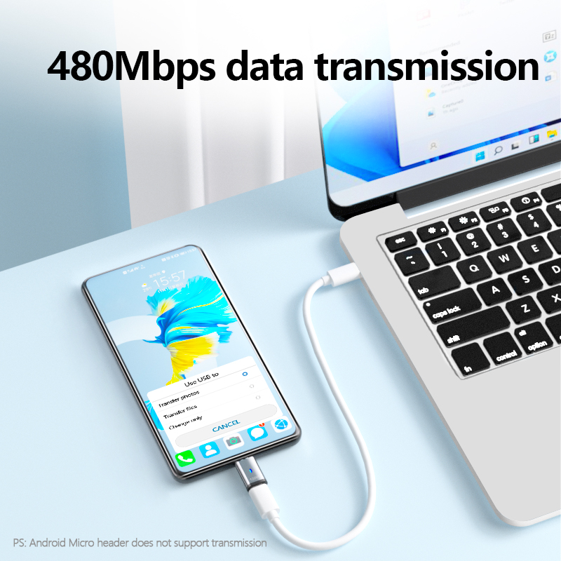 Magnetischer USB-C-Adapter, 120 W, schnelles Aufladen, 480 MB, Magnetkonverter für iPad, MacBook Pro, Oberfläche 7, Huawei, MI, OPPO-Schalteranschluss