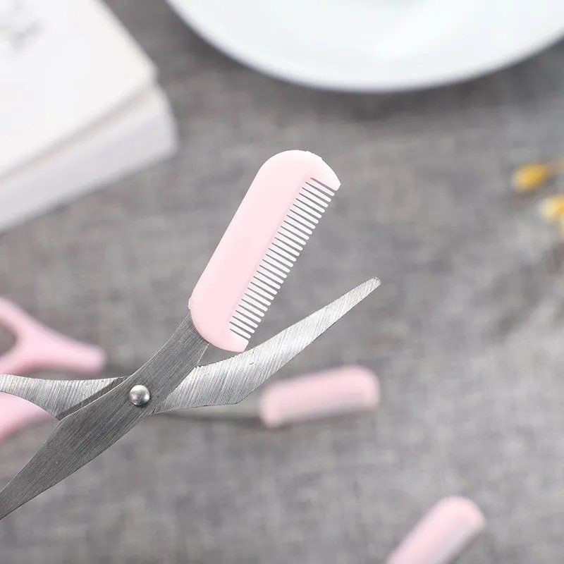 Tijeras para recortar cejas de acero inoxidable con peine, herramienta de maquillaje segura para recortar cejas, creación precisa de formas perfectas para cejas