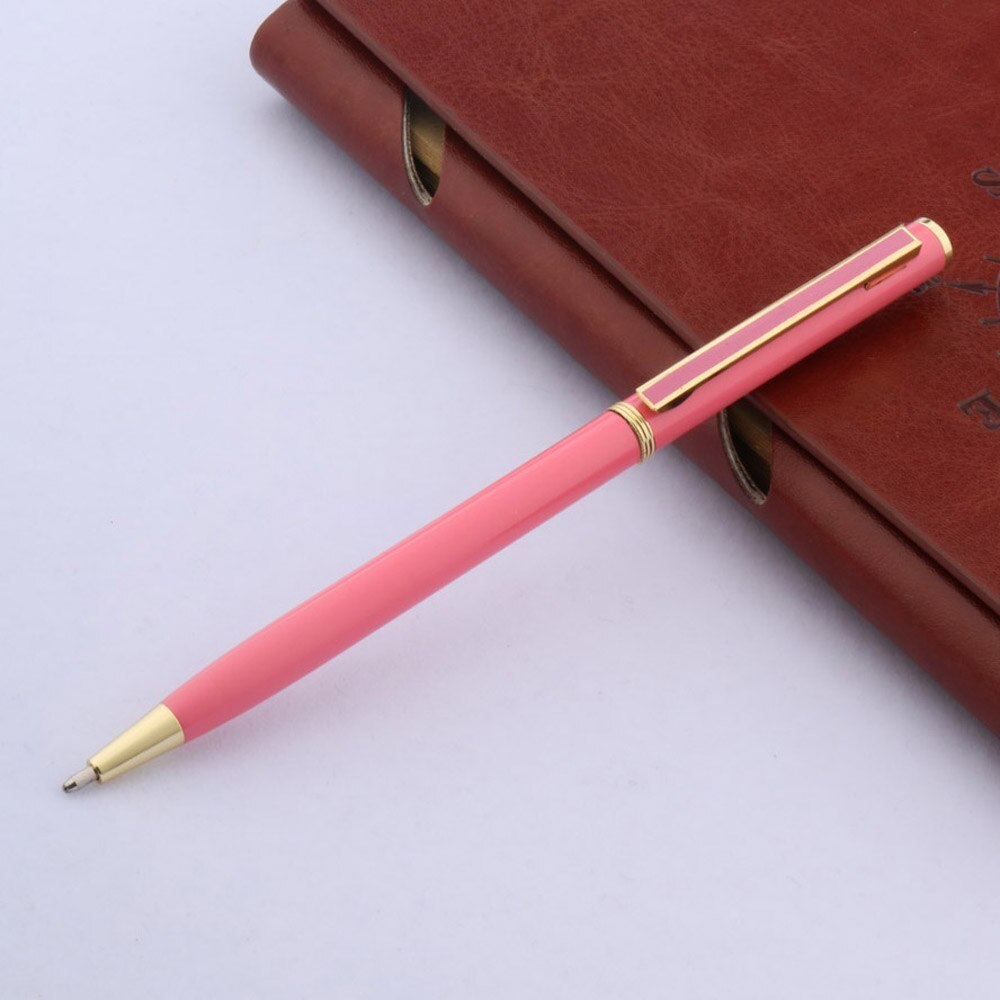 1pc Stainless steel student pen office piece classical Ballpoint Pen: pink