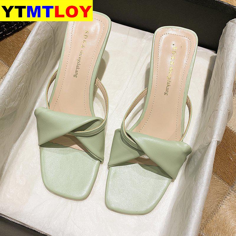 Vita våren kontorsskor kvinnor höga klackar pump 5cm slip-on sandaler sandalier bekväma dam tennis casual öppen gladiator