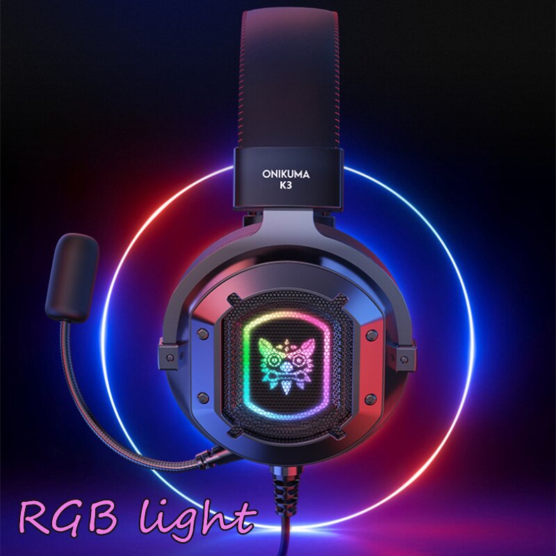 ONIKUMA-K3 gamingowy zestaw słuchawkowy 3.5mm słuchawki przewodowe z głowicą i RGB lampa kolorowa 360 ° Pick up Vioce Micphone na PC Laptop
