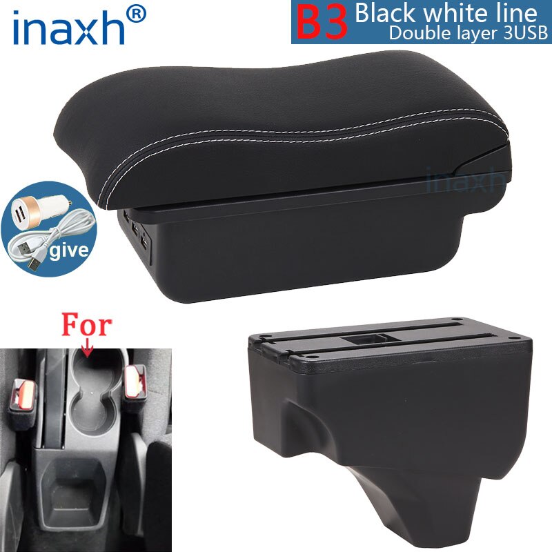 Voor Peugeot Armsteun Voor Peugeot Auto Armsteun Box Retrofit Onderdelen Interieur Opbergdoos Accessoires Usb led: B3 Black white 3USB