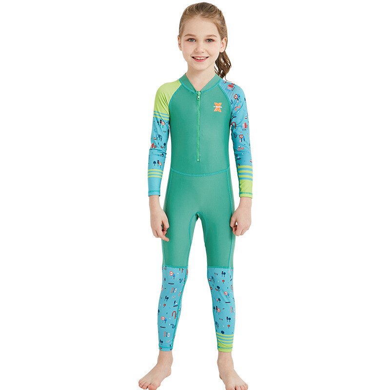 Barn dykking badetøy for surfing snorkling badedrakt barn helkroppsvåtdrakt holde varmen lange ermer gutter jenter barn: Grønn / S