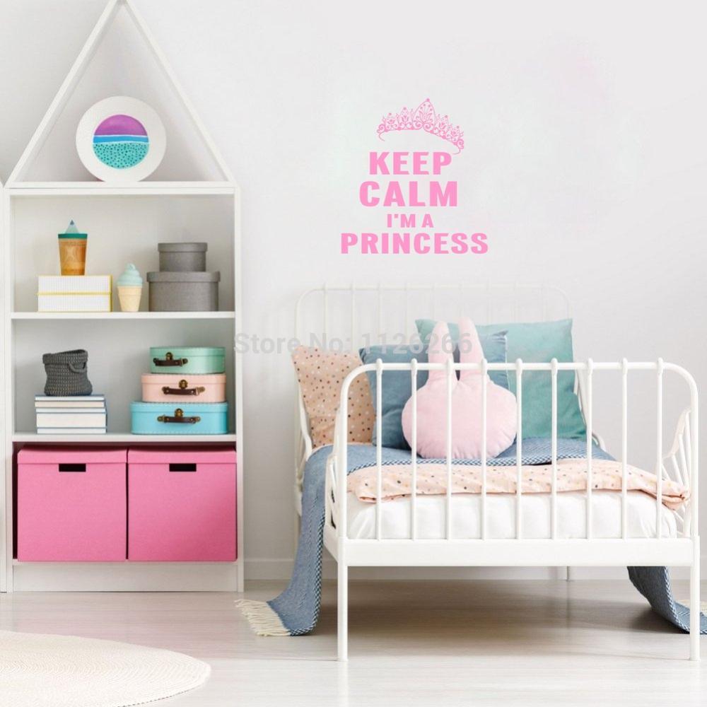Keep Calm I am a Princess with Crown Wall Decals Quote Baby Room Vinyl Sticker Girls Bedroom Decor