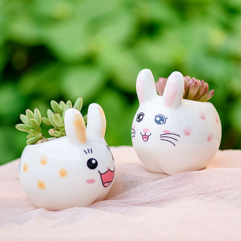 Petit pot de fleurs charnu en céramique, joli petit lapin, décoration de bureau, de bureau artisanaux
