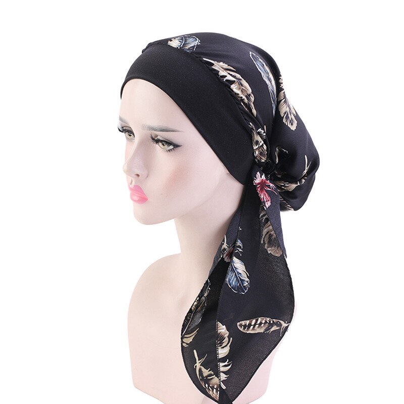 Women Chiffon Muslim Hijab Caps Flower Print Turban Bonnet Islamic Ladies Head Scarf Wrap Under Hijab Caps Turbante: 16