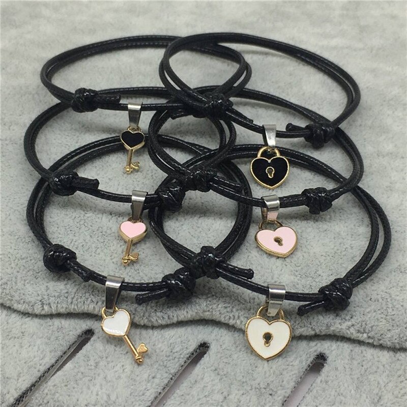 Paar Lichtmetalen Key Heart Lock Charm Armband Voor Vrouwen Handgemaakte Sieraden Touw Liefhebbers Viintage Sieraden