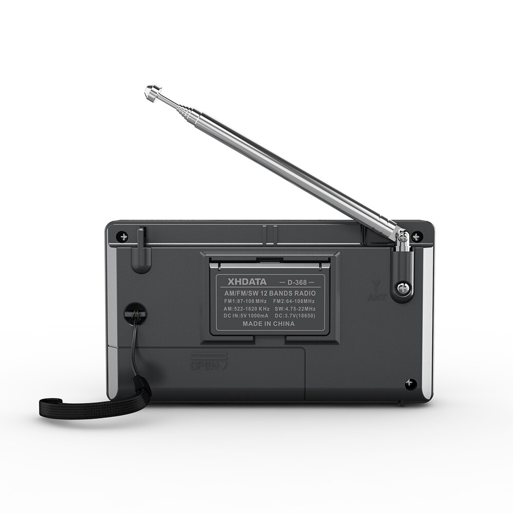 XHDATA – Radio FM Portable BT D-368, récepteur Radio stéréo 12 bandes, sans fil, Bluetooth de poche, compatible USB TF, lecteur MP3