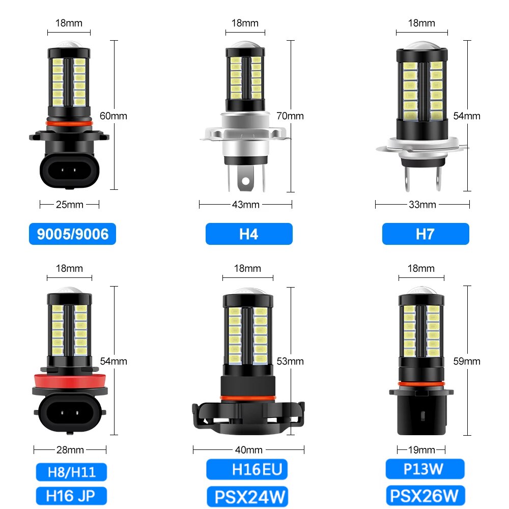 2 stücke H8 H11 Led-lampen HB4 9006 HB3 9005 H16 JP H9 Nebel Lichter Fahren 5630 33SMD Schwanz Lampe auto Licht parkplatz 12V Auto 6000K Weiß