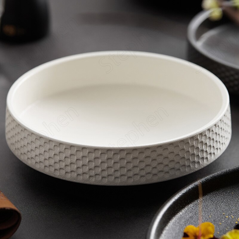 Matte Hammer Pattern Dinner Plates Japanese Modern French Western Ceramic Plate Restaurant Hotel Serving Tray Fruit Salad Bowl