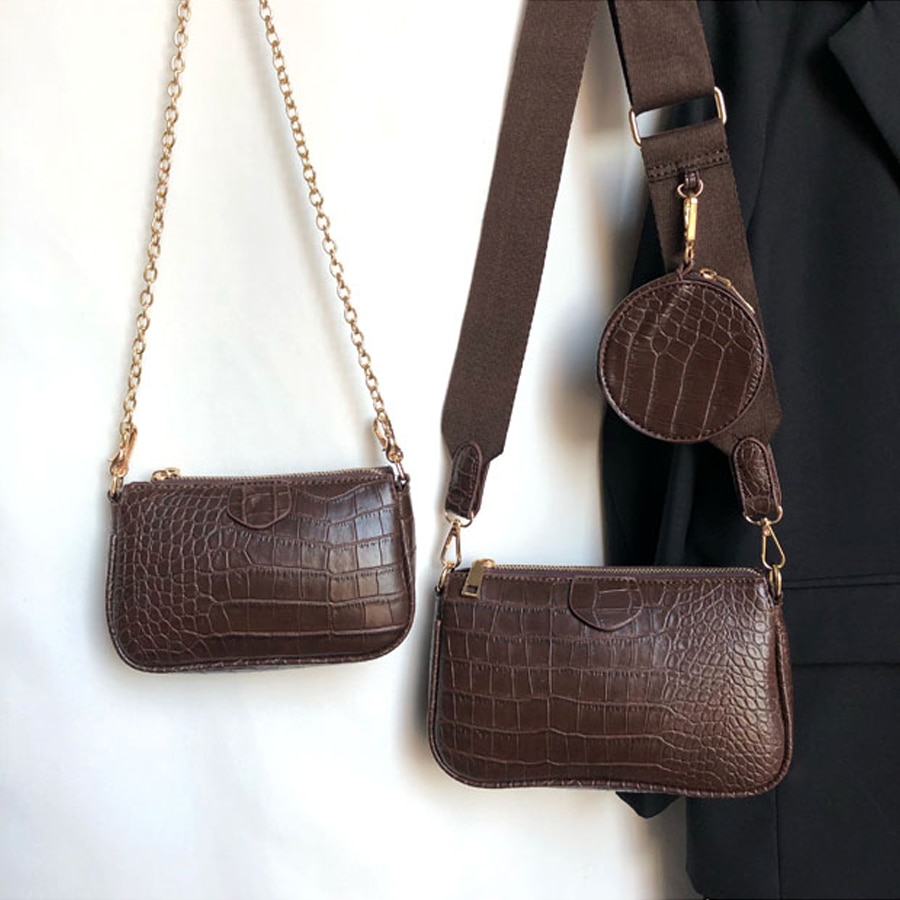 Vintage 3 Pcs Women Crossbody Bag Luxury Tote Alligator Pattern Women's Bags Casual Chain Shoulder Bag Lady Handbags