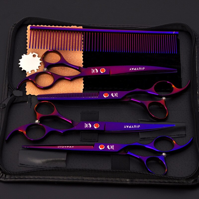 5Pcs Rvs Honden Grooming Schaar Kat Haar Dunner Shear Scherpe Rand Schaar Voor Honden Dier Kapper Snijden tool: Paars