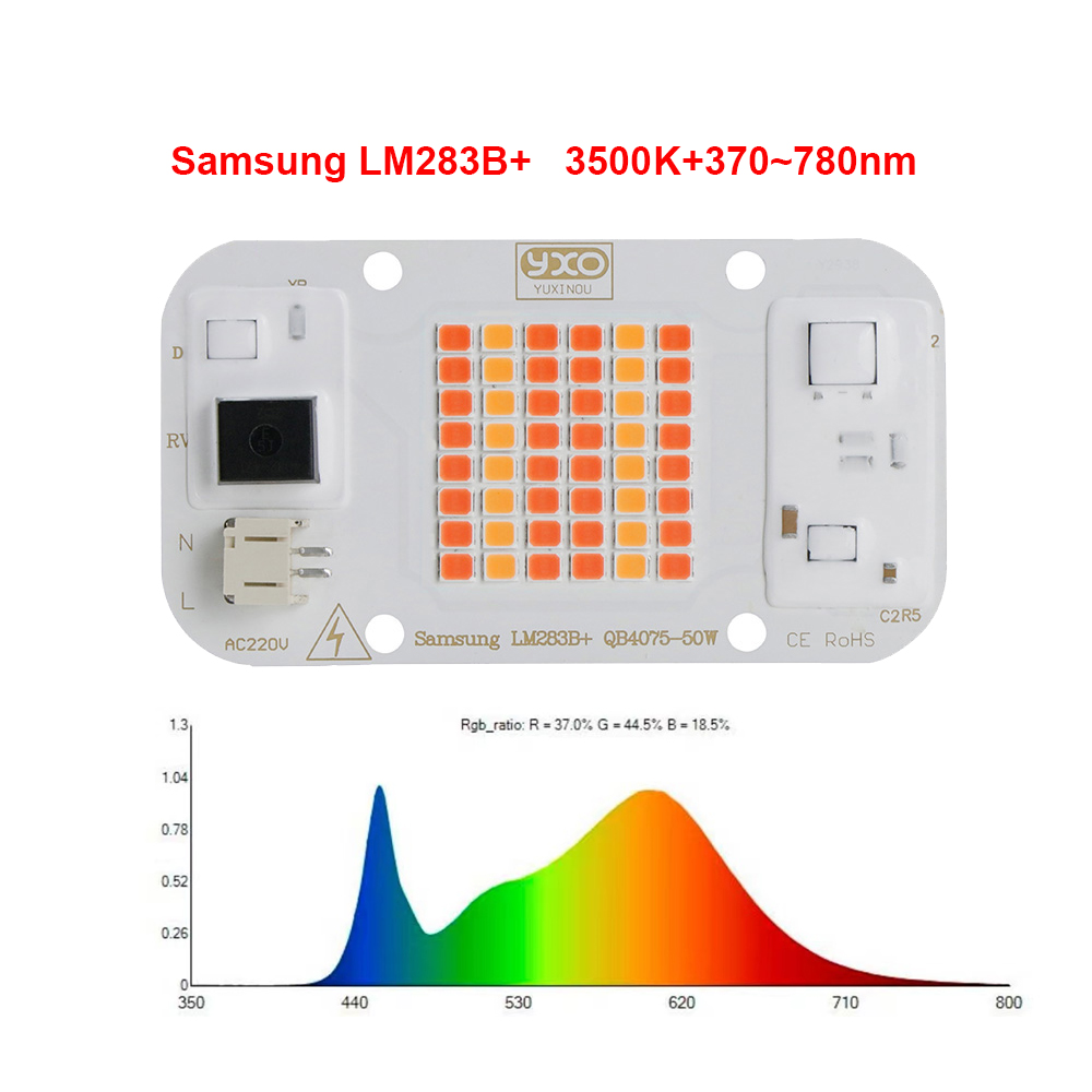 YXO Hydroponice AC 220V 20w 30w 50w Dob Cob LED Grow Light Chip Full Spectrum 380nm-780nm For Indoor Plant Seedling Grow Flower: Light Grey