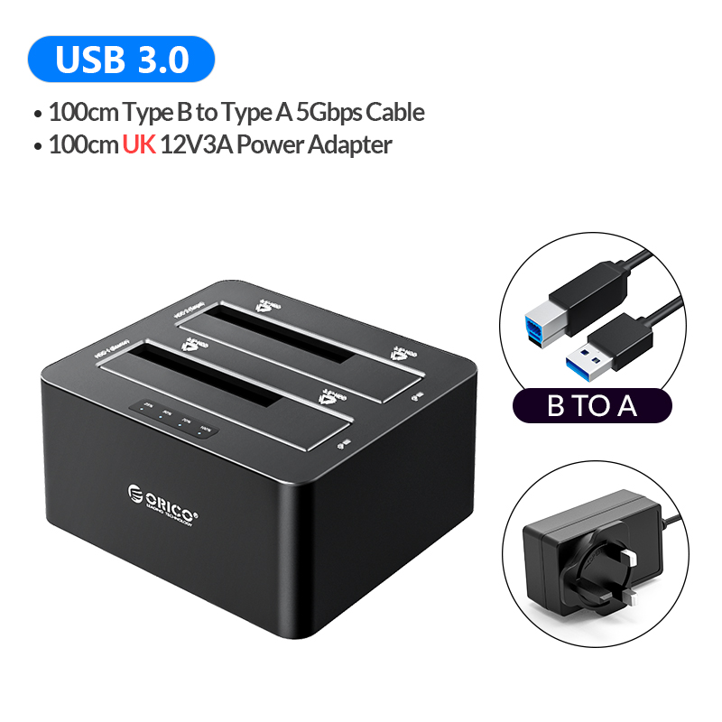 ORICO – Station d&#39;accueil pour disque dur 2/4 baies, avec Clone hors ligne SATA vers USB 3.0 HDD pour disque dur 2.5/3.5 pouces: 2 Bay UK Plug