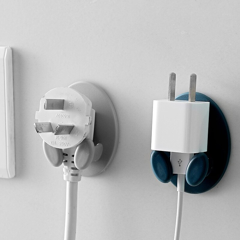 2pcs Hook Plug Strong Stick Hook Plug Finishing Nail-Free Stick Hook Oval Socket Hook Power Cord Storage Rack