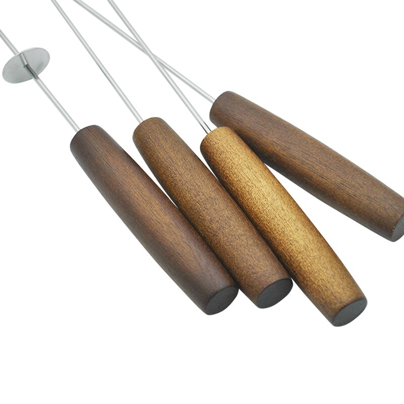 Useful Stainless Steel BBQ Tools Flat Barbecue Skewer BBQ Roasting Needle Wooden Handle Sticks Outdoor Camping BBQ 44cm 4-12pcs