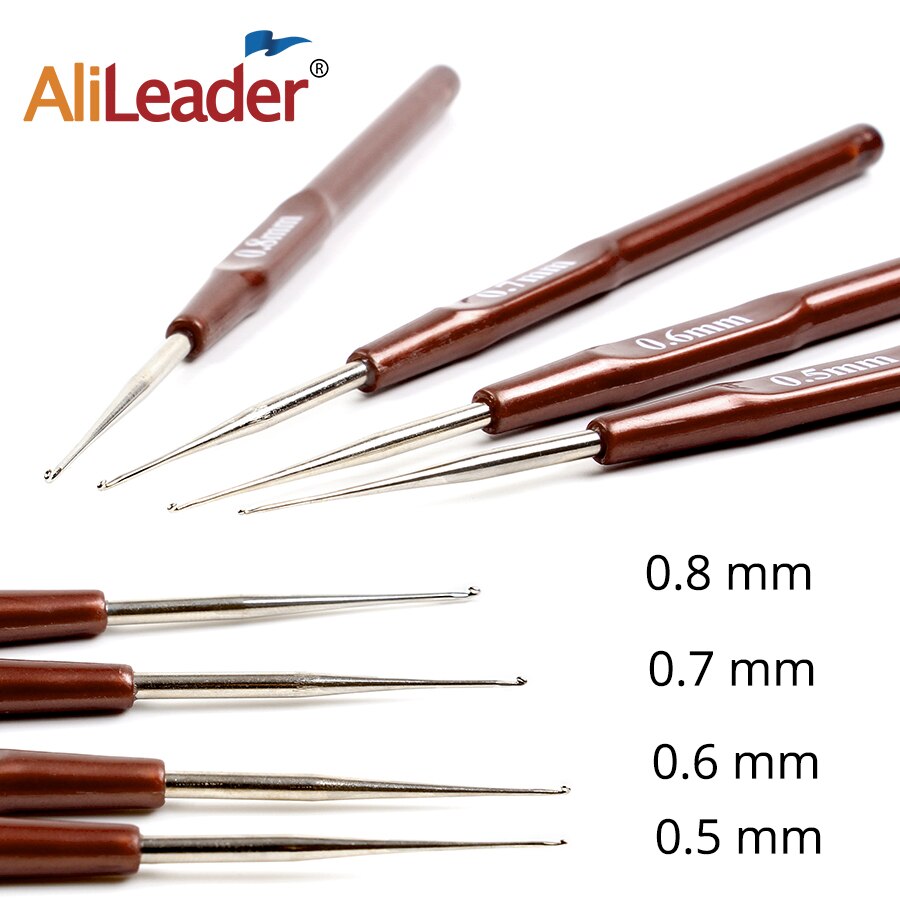 4 stk hæklede nålekroge 0.5mm 0.6mm 0.7mm 0.8mm mikrokrog til at gøre fletning af dreadlock hårværktøjer glat blødt greb