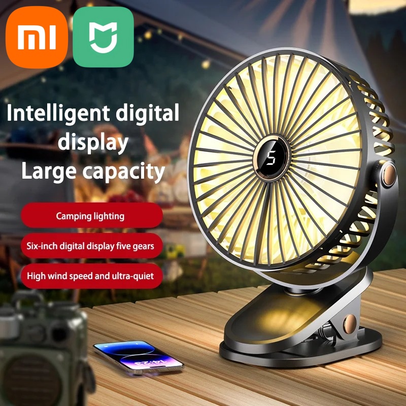 Xiaomi-ventilador con Clip de 8000mAh, circulador de aire portátil de escritorio recargable silencioso de 5 velocidades, ventilador inalámbrico con luz LED para acampar y hogar