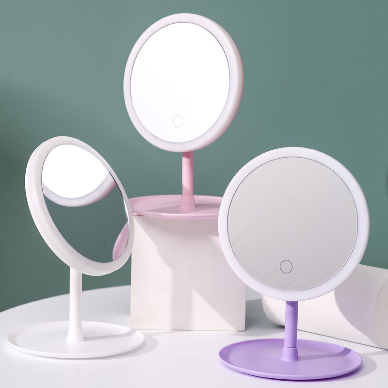MIROIR DE MAQUILLAGE À LED Avec Lumière dames Maquillage Lampe Avec Rangement de bureau Rotatif Miroir Cosmétique De Forme Ronde Miroirs De Noël