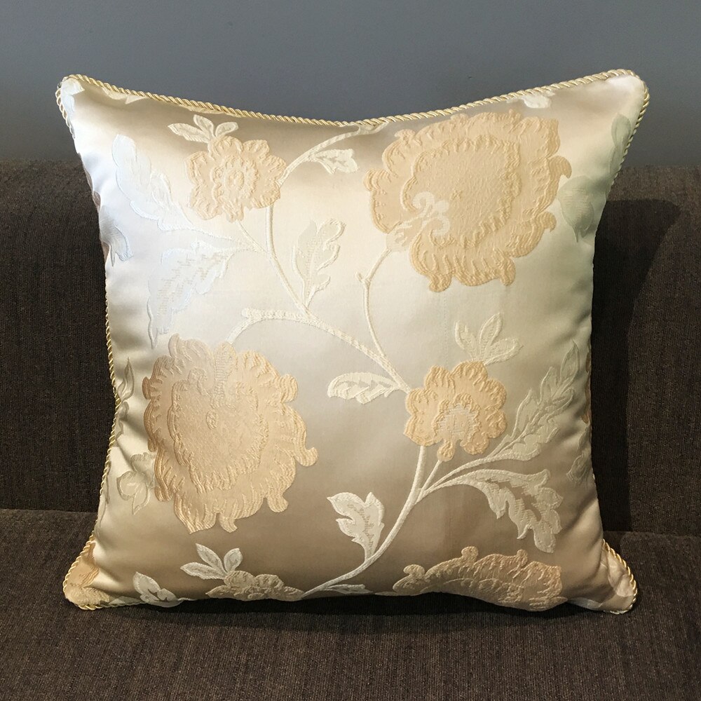 Moderne geweven polyester jacquard kussenhoes decoratieve kussensloop ivoor bloemen ruit 45 x 45 cm vierkant verkoop per stuk
