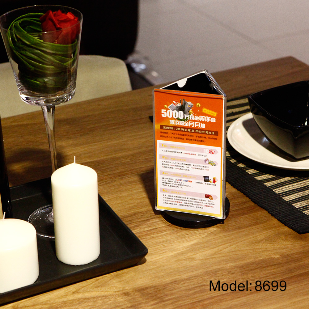 360 ° Revolving Acryl 3-Side Display Stand Restaurant Cafe Menu Poster Presentatie Board