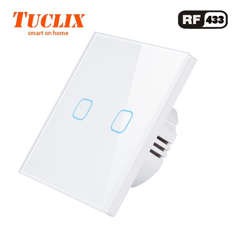 TUCLIX EU Standaard 2 Gang 1 Manier Afstandsbediening Touch Schakelaar Afstandsbediening Muur Lichtschakelaar Met Cystal Glas Panel