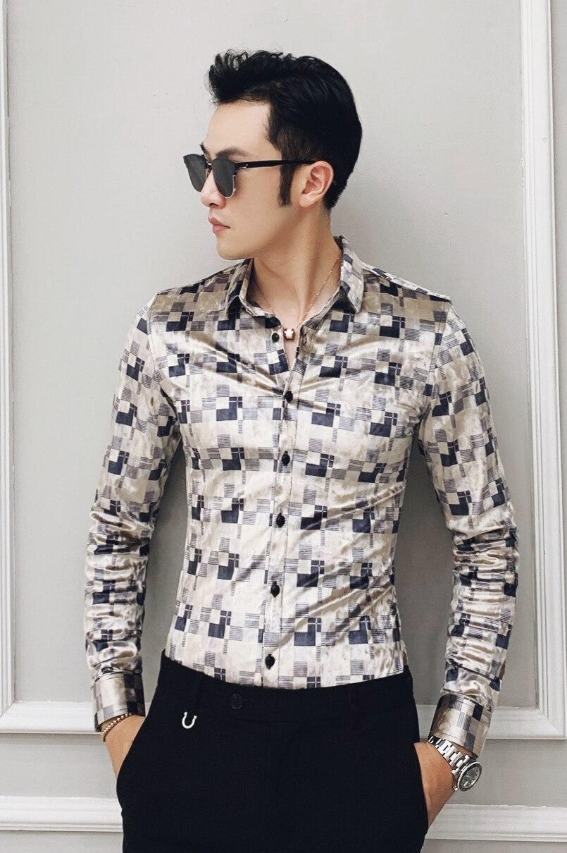 Ternet fløjlsskjorter plaid camisa hombre slim fit mænd street wear retro herre casual skjorter bomuld business kontor skjorte