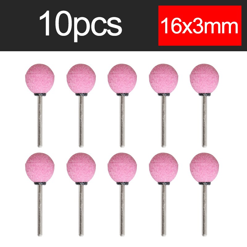 Cabezal de molienda de cerámica montado en eje, rueda abrasiva de pulido tipo bola para herramientas eléctricas rotativas, 3mm, 10 Uds.: 16x3mm