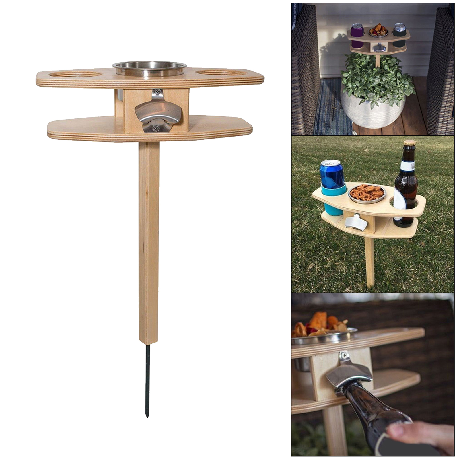 Wooden Wine Table Garden Lawn Beach Party Camping Beer Bottles Rack Stand