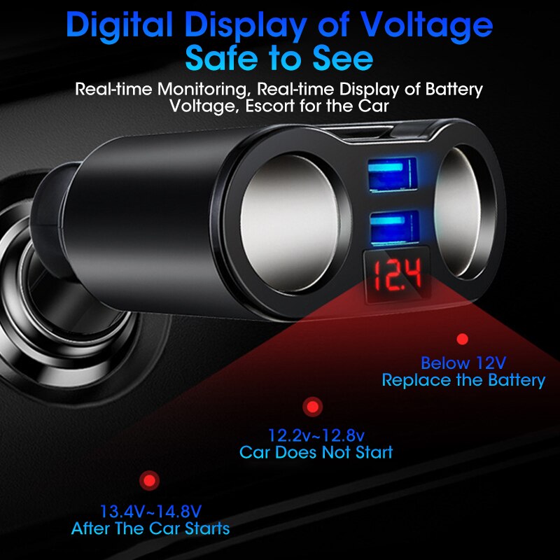Niye 4.8a dual-usb-autoladegerät mit 2 anschlüssen, lcd-display, 12-24v zigarettenanzünderbuchsen, schnellladefunktion, netzteil und auto-styling