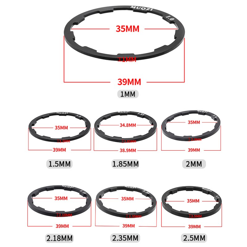 MUQZI-arandela de buje de bicicleta de montaña, 1mm, 1,5mm, 1,85mm, 2mm, 2,18mm, 2,35mm, 2,5mm, junta para 7 8 9 10 11 12 velocidades, espaciador de volante de Cassette