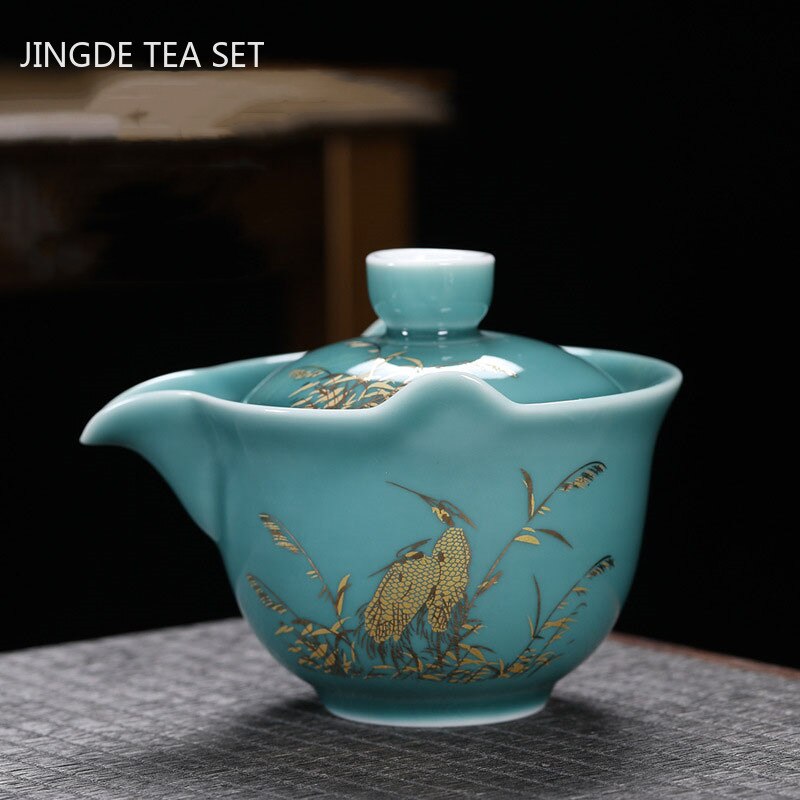 Palace Style Ceramics Tea Tureen Household Classic with Cover Teacup Boutique Handmade Gaiwan Chinese Tea Set Supplies