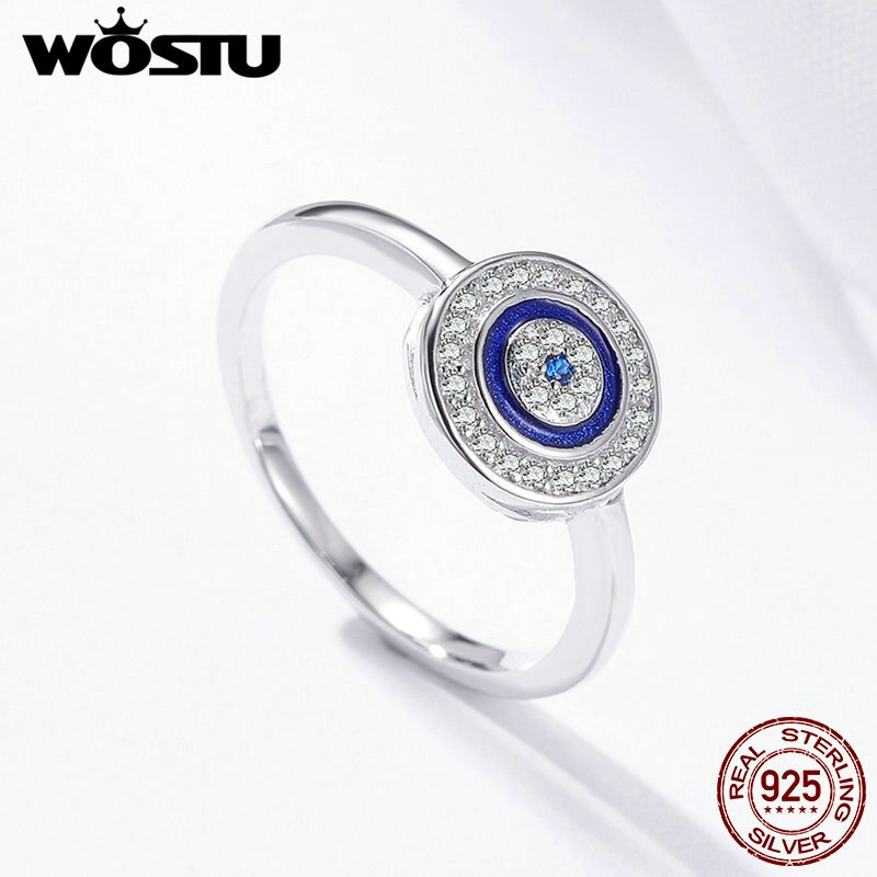 WOSTU 100% 925 Sterling Silver Lucky Blue Eyes Samsara Finger Ring For Women Good Luck Jewelry CQR208