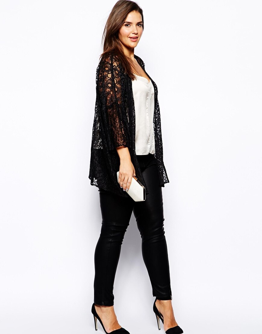 UUG Plus Size Women Lace Cardigan 4xl 5xl Women Large Sizes Black Coat Lace Long Shrug Lady Clothing XXXL Lady Big Clothes Lace