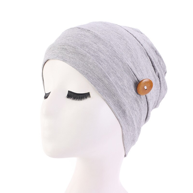 Tulband moslim effen kleur arabische wikkel tulbanden mutsen met knopen vrouwen hoofddoek binnen hijabs casual zomer: Lichtgrijs