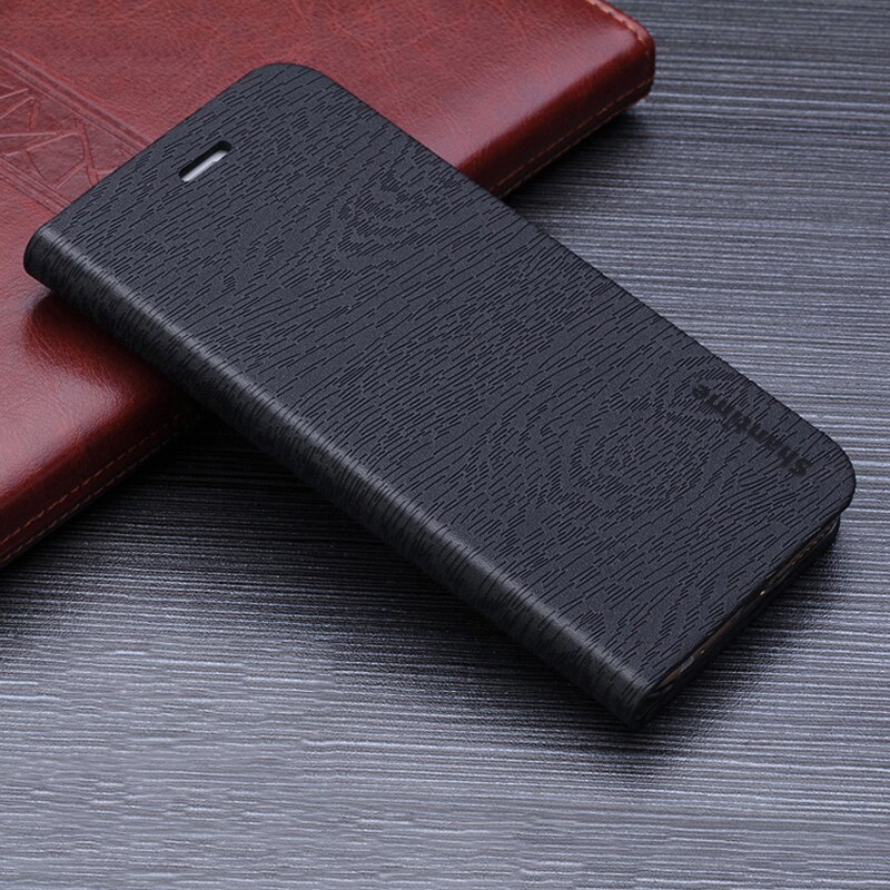 Wood grain PU Leather Case For Doogee N20 Pro Flip Case For Doogee N20 Pro Business Phone Bag Case Soft Silicone Back Cover: Black