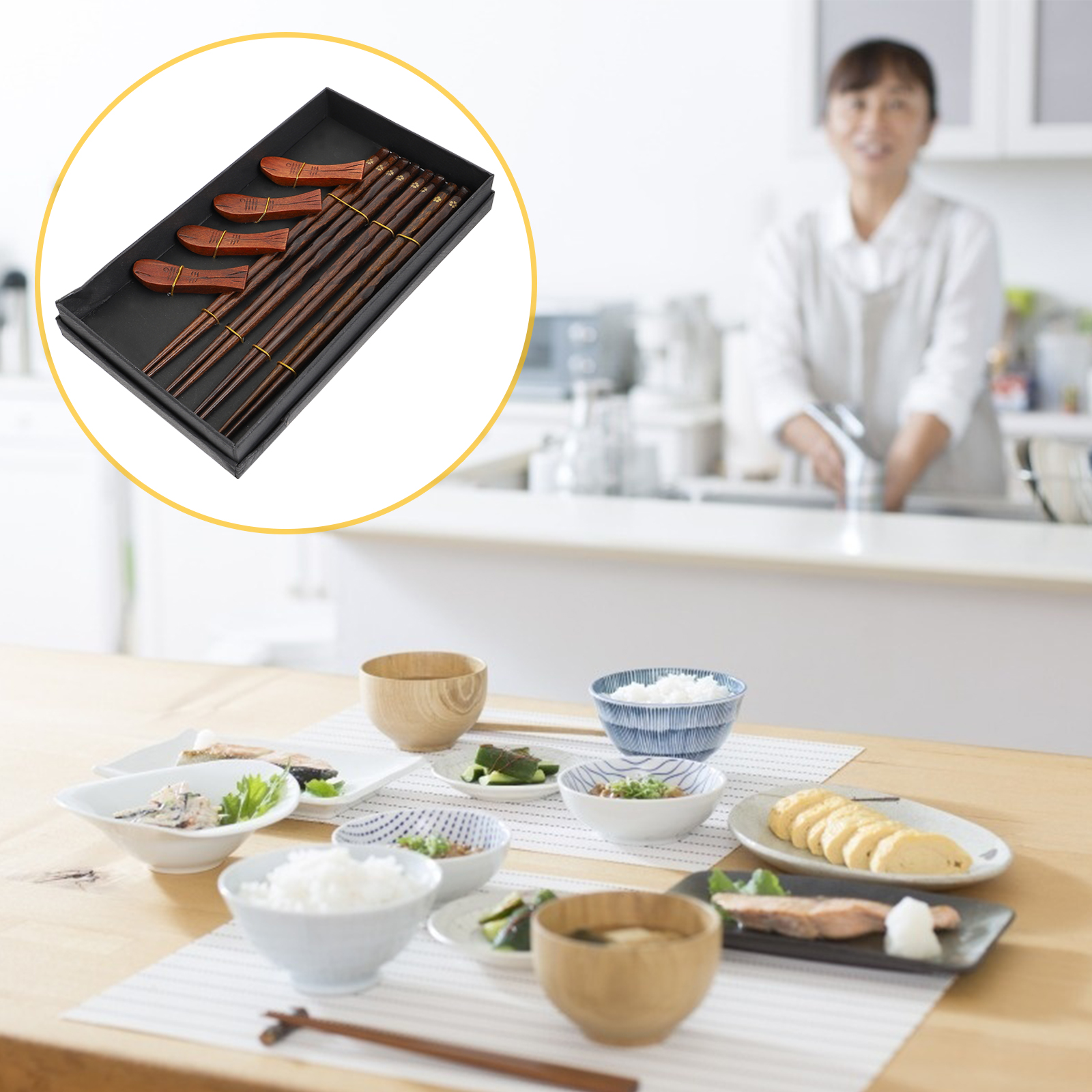 1 Set Wooden Chopsticks 4 Pairs Of Chopsticks Chopstick Holder: Assorted Color 1