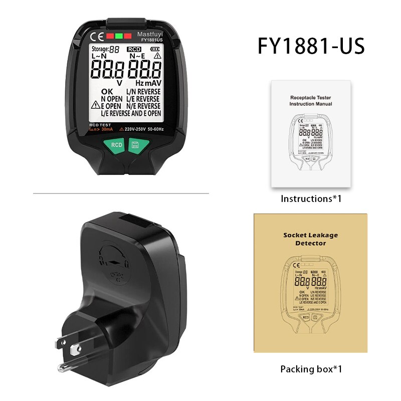 Generation Full Screen Socket Tester Ground Zero AC Voltage Tester 30V-250V RCD Test Plug Polarity Phase Check EU/US/UK: US