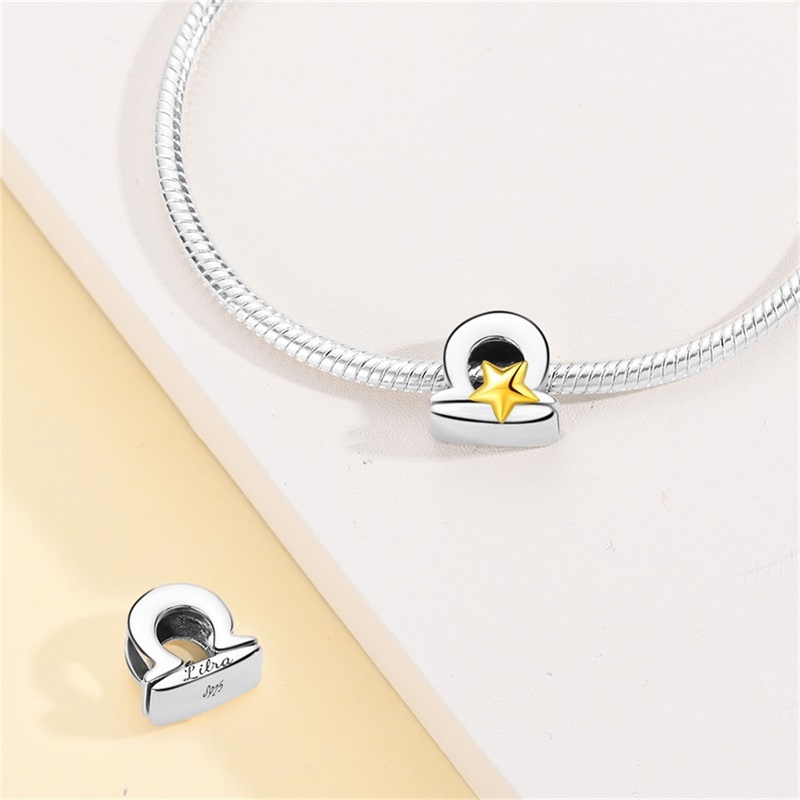 925 Sterling Silber 12 Sternbilder Reize golden Stern Tierkreis Perlen passen Qikaola Original Armbänder DIY Geburtstag Schmuck