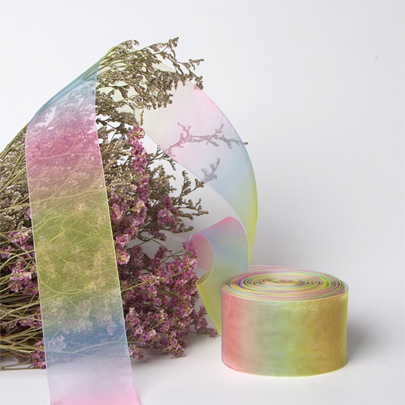 5 jaardia/rulla 16 19 25 38 50 75mm sateenkaari organza nauha sifonkinauhat hääjuhliin joulukoristeen kääre