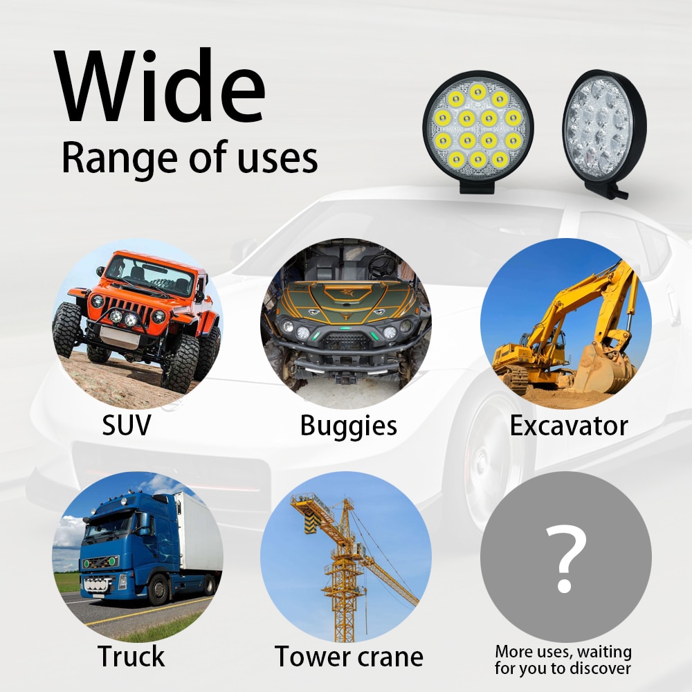 Aslent-Barra de luz Led redonda para obra, 4 pulgadas, 42W, 4200lm, faro delantero para Jeep, ATV, UAZ, SUV, 4WD, 4x4, camión, Tractor, todoterreno, 12v, 24v
