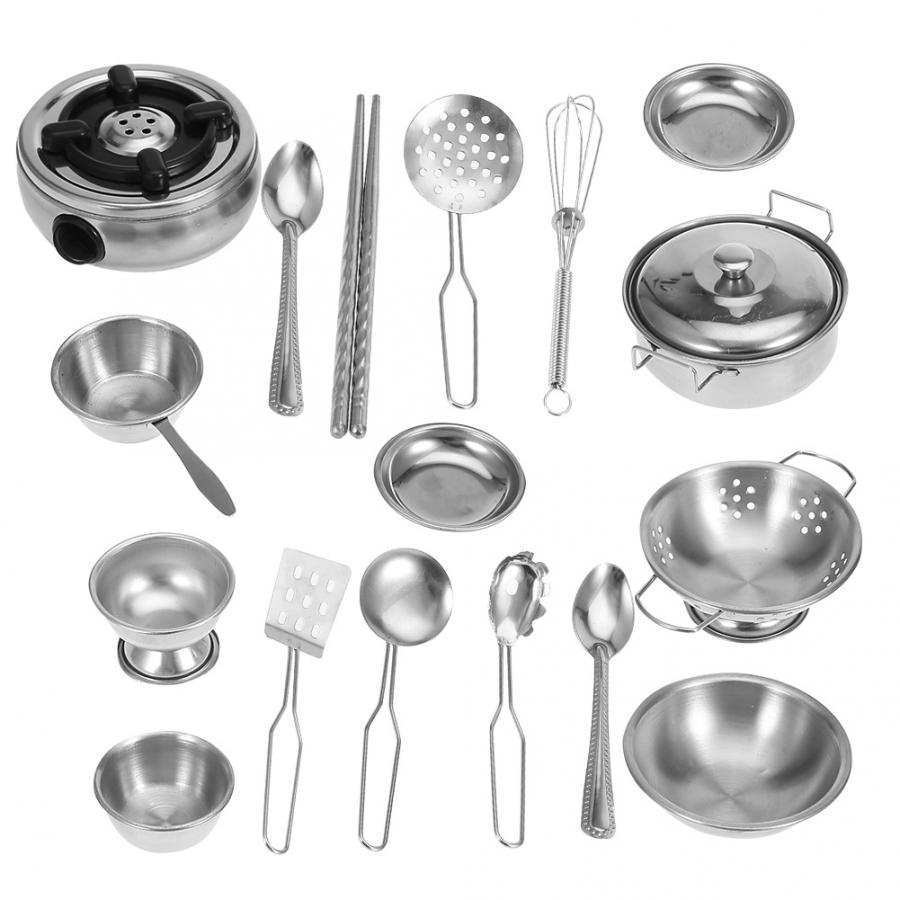 16/25/32Pcs Rvs Miniatuur Koken Set Simulatie Servies Pretend Mini Kinderen Keuken Speelgoed Voor Kinderen jongen: 18pcs
