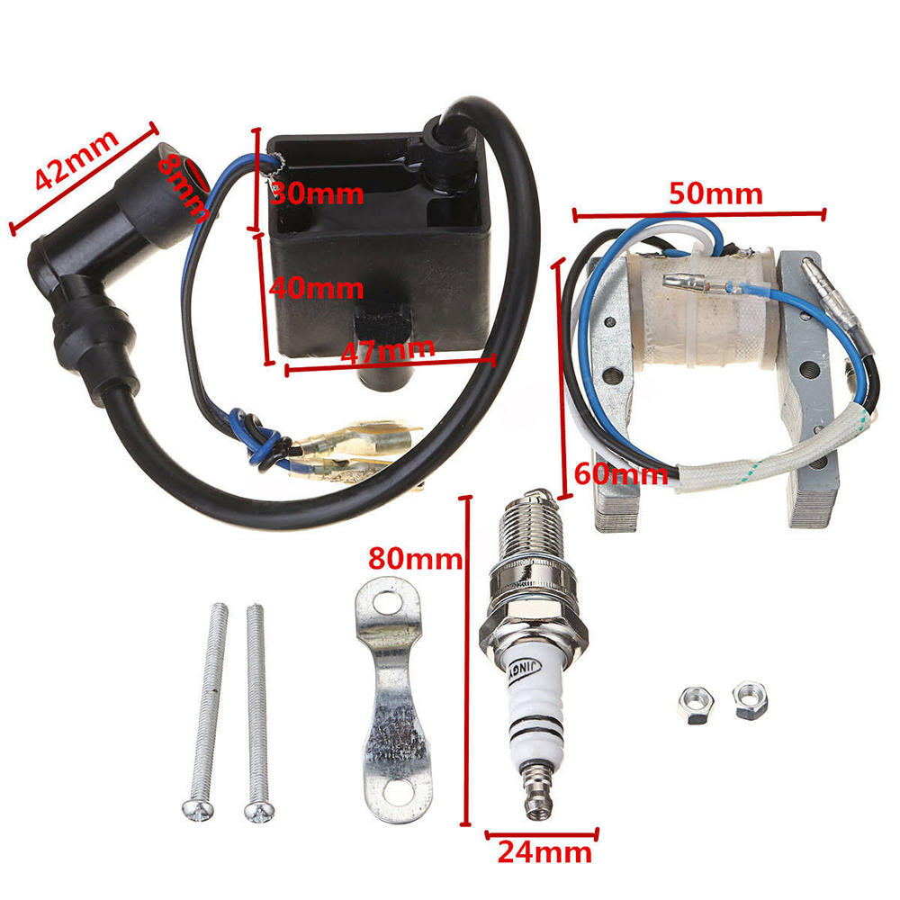 CDI Ignition Coil Magneto 49cc 66cc 80cc 2-Stroke Engine Motorized Bike Parts Magneto Coil Spark Plug